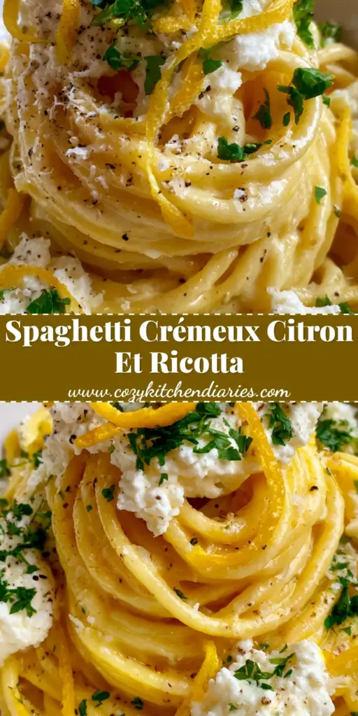 Gros plan élégant de spaghetti citron et ricotta dans un bol blanc avec des boucles de zeste de citron. (spaghetti citron et ricotta)