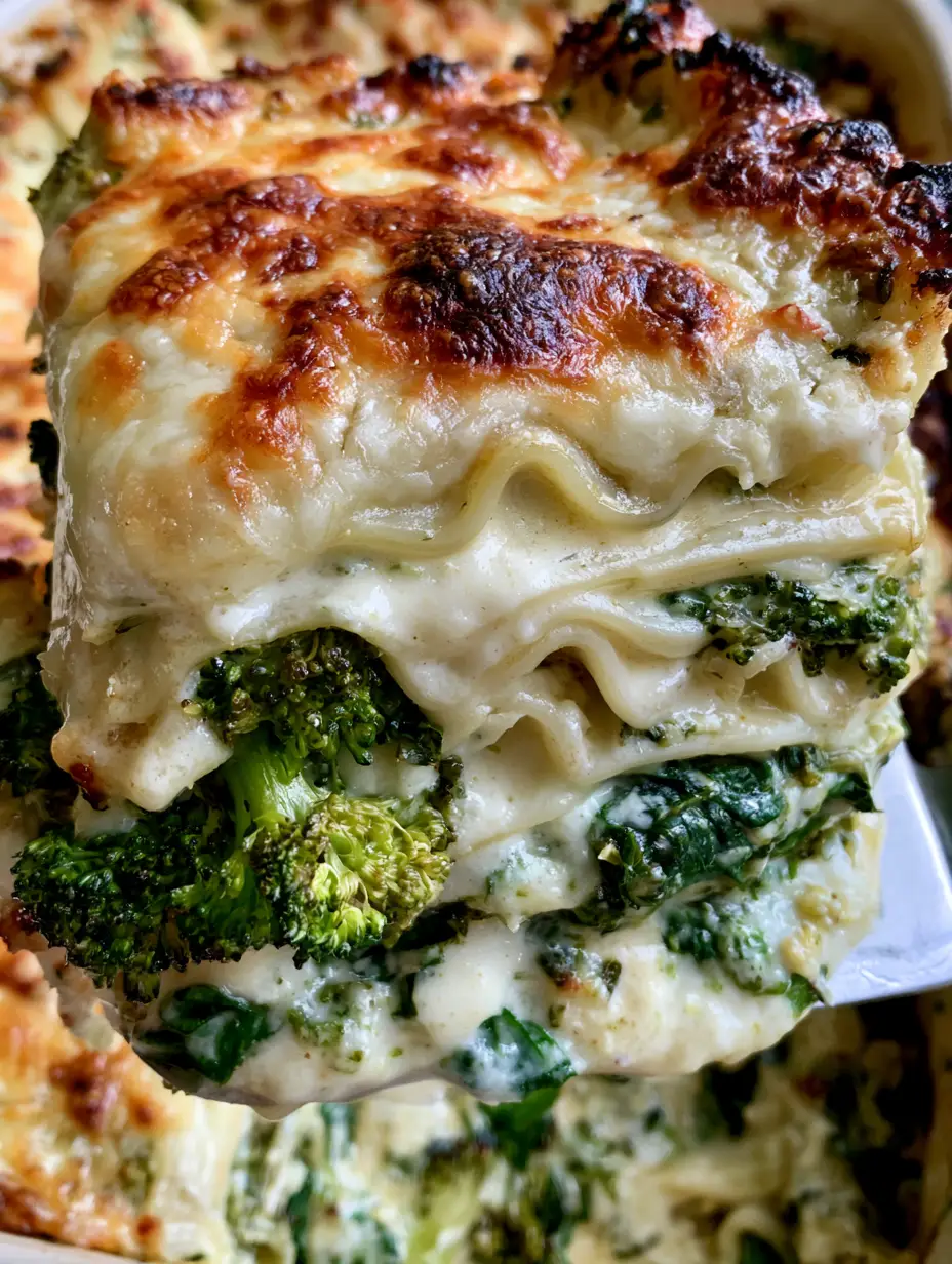 Gros plan sur les couches de pâtes ondulées et de béchamel d'une lasagne blanche aux légumes.