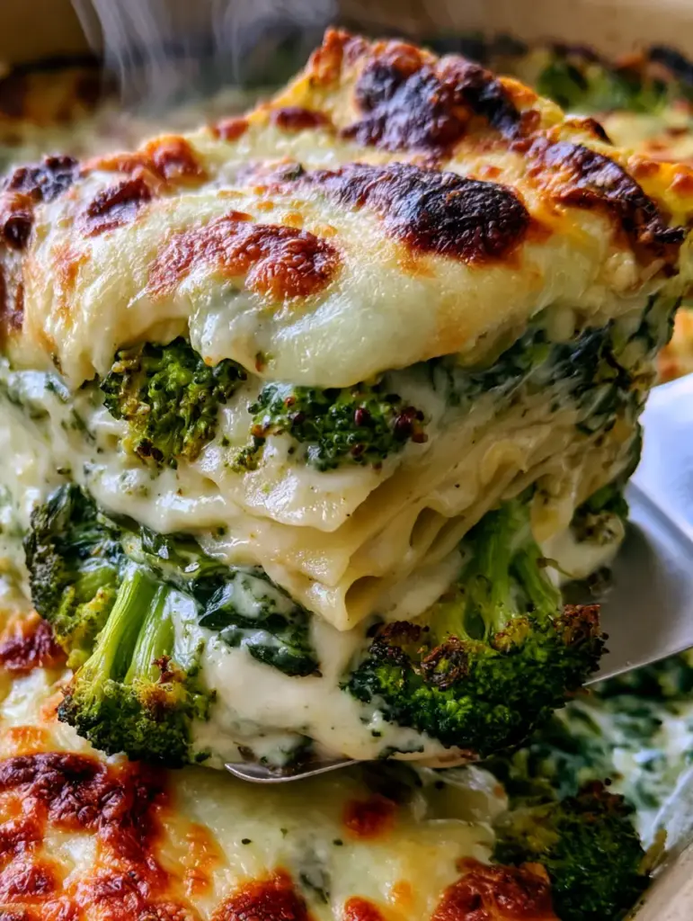 Détail de la croûte de fromage mozzarella et parmesan sur une lasagne blanche aux légumes.
