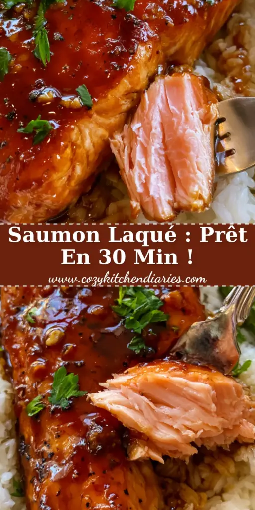 Vue aérienne d'un filet de saumon au sucre roux brillant avec des asperges et du riz jasmin sur une assiette blanche.