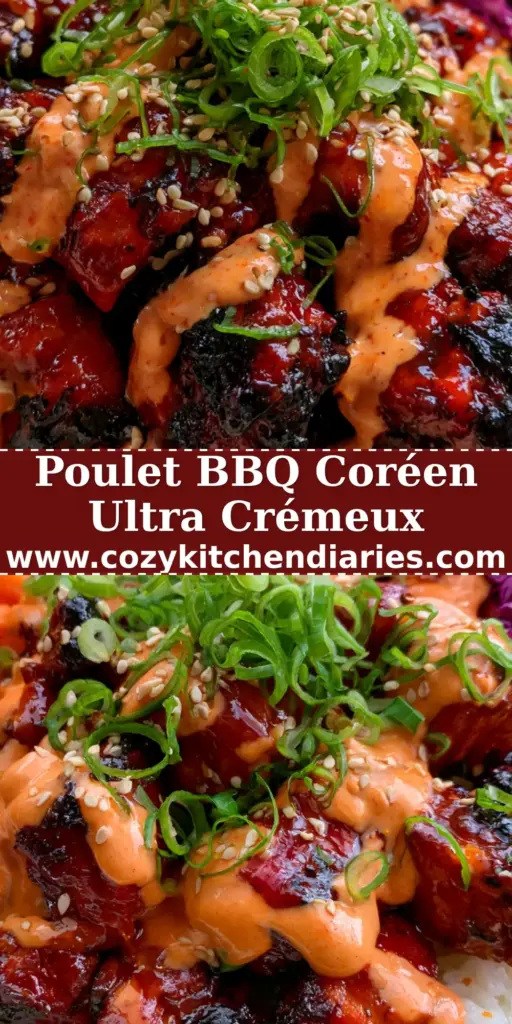 Un bol vibrant de poulet bbq coréen avec riz jasmin, carottes juliennées et chou rouge.