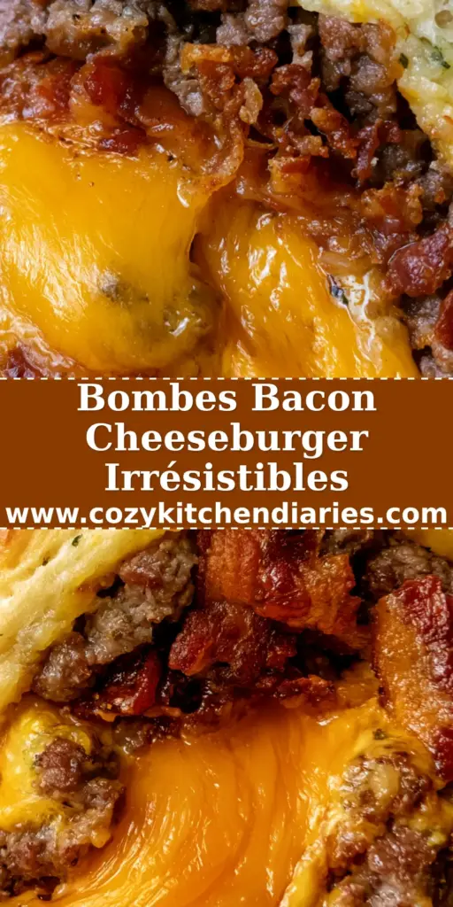 Gros plan d'une bombe bacon cheeseburger coupée en deux avec cheddar fondant et bacon croustillant.