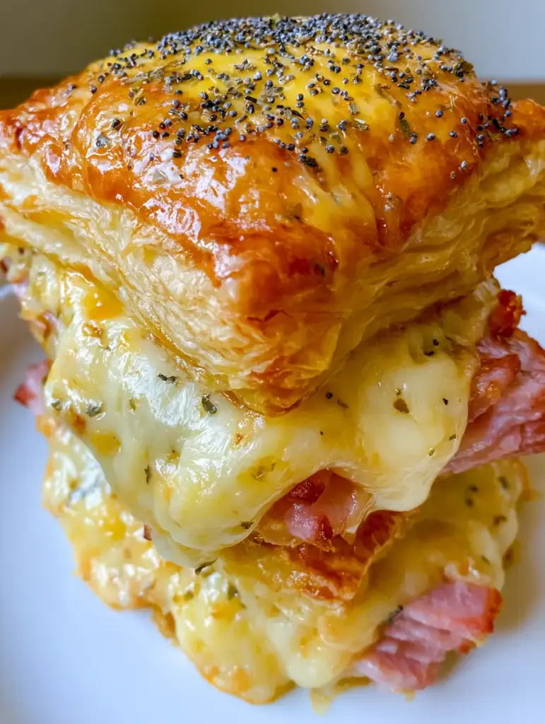 Feuilletés jambon fromage : La Recette Ultime pour un Feuilletage Artisanal et Fondant 1 Photo verticale d'une pile de feuilletés jambon fromage sous une lumière naturelle.