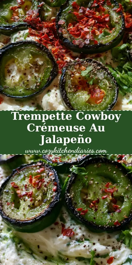 Trempette de cowboy : Le dip crémeux ultime aux jalapeños grillés 3 Vue rapprochée d'un bol de trempette de cowboy avec jalapeños grillés et coriandre fraîche sur une table rustique.
